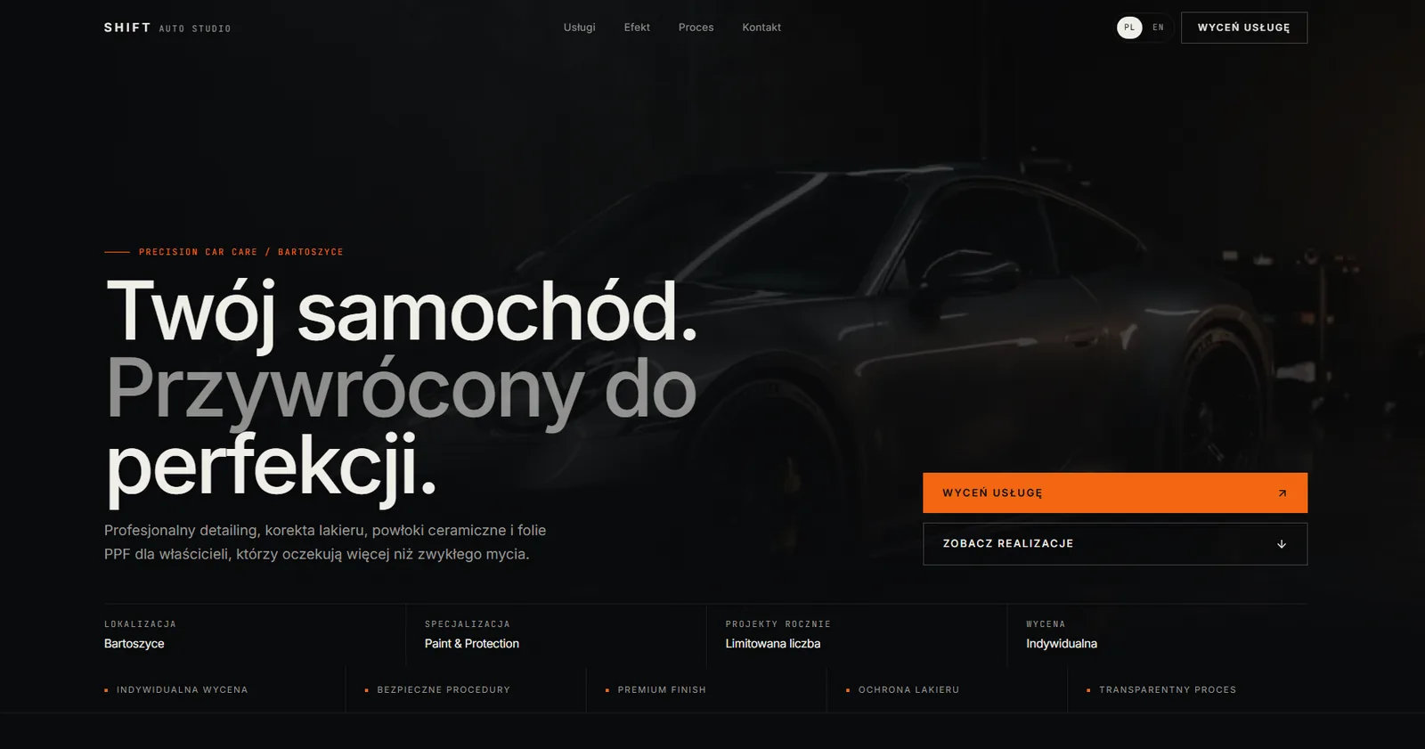Aktualna strona SHIFT Auto Studio — polska wersja